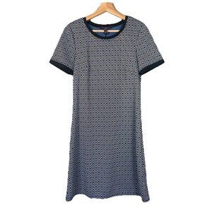Long‎ Tall Sally Tunic Dress Short Sleeve Blue Black Diamond Jacquard Size 6